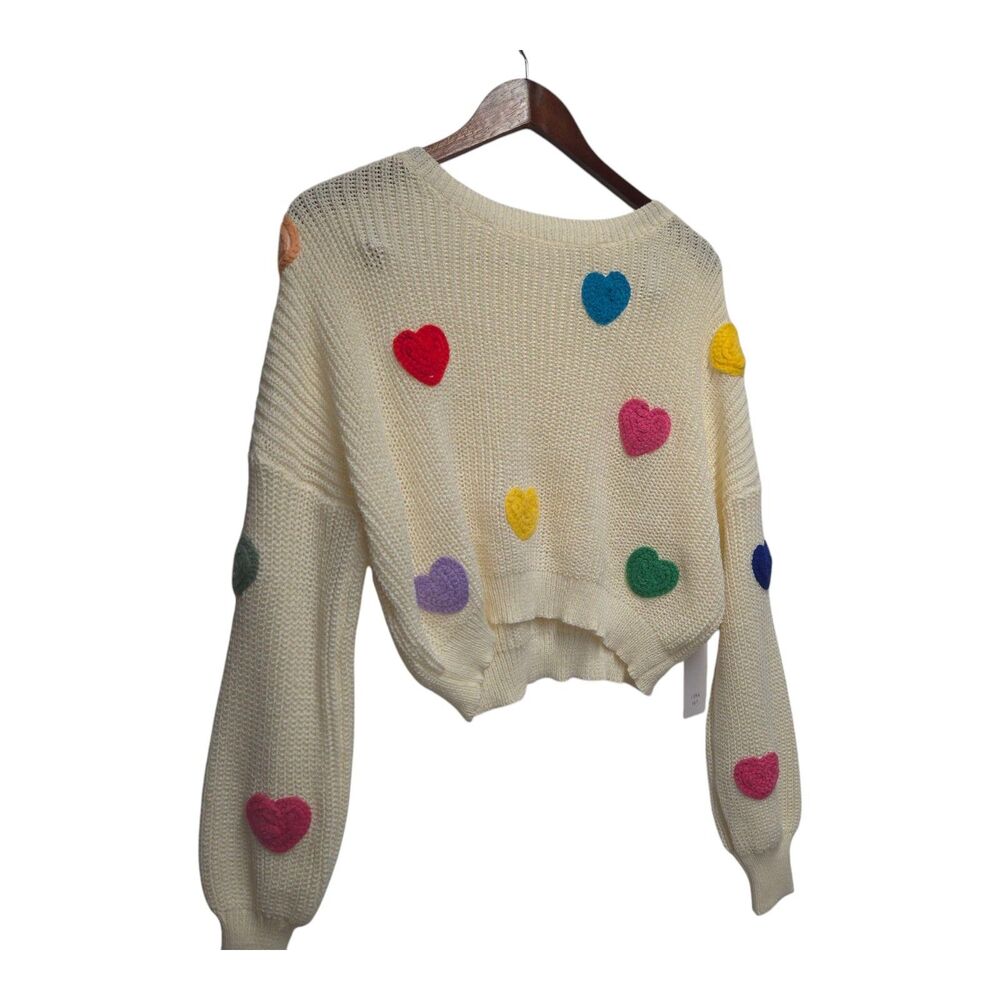 LUNA IVY Sweater 3D‎ Heart Appliqué SMALL Cottagecore